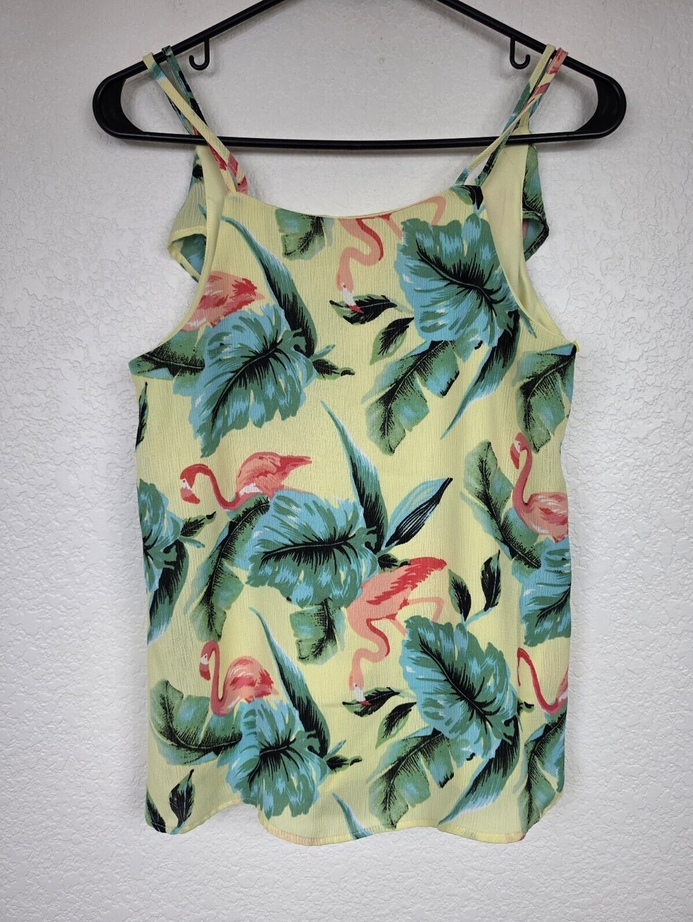 Blue Rain Yellow Tropical Flamingo Print Sleeveless Top XS
